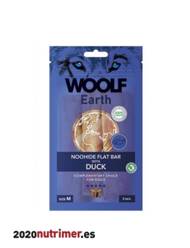 Woolf Earth Noohide M Barrita Plana con Pato 90gr | Snacks Perros