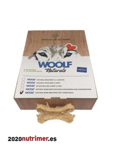 Woolf Natural Hueso Ternera, Hígado de Ave y Yuca 720g | Snacks Perros