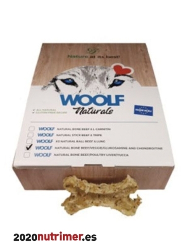 Woolf Natural Hueso Ternera, Vegetales, Glucosamina y Condroitina
720gr | Snacks Perros