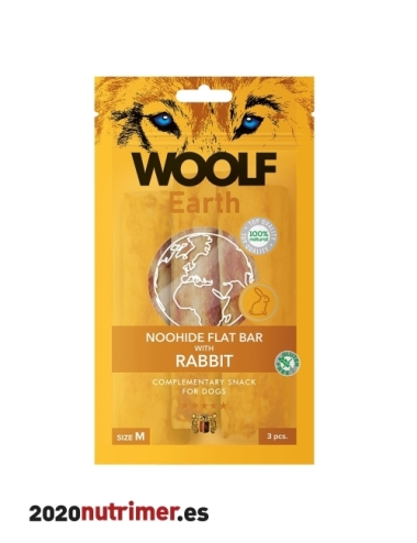 Woolf Earth Noohide M Barrita Plana con Conejo 90gr | Snacks Perros