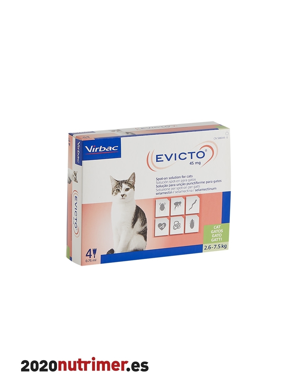 EVICTO 45 MG SPOT ON 2.6-7.5 KG 4PIP| Antiparasitarios