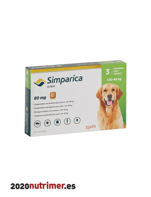 SIMPARICA 80 MG 20-40 KG (3comp)| Antiparasitarios